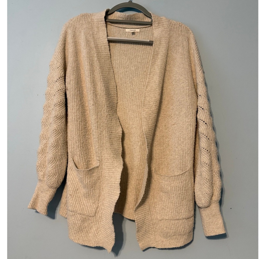 Maurices Women's S Oatmeal Beige Cable Knit Open Front Cardigan 2104